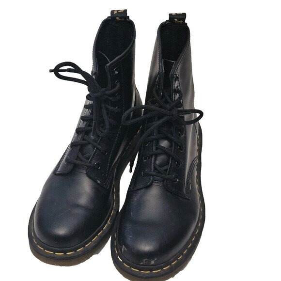 Dr. Martens Black 1460 Smooth Leather Lace up Combat Boots Womens 8 Mens 7 - Picture 3 of 4